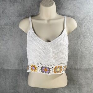 Hollister Crochet Crop Tank Top Womens Medium Knit Boho Festival Granny Square